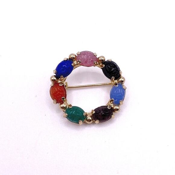 Vintage Egyptian Revival Scarab Gemstones Brooch 1” Long - Picture 4 of 6